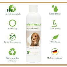 Hundeshampoo | Bio | sanfte Fellpflege ohne Chemie &amp; Seife | gegen Juckreiz | hypoallergen | mit original marokkanischer Lavaerde | 250 ml | neuer Glanz f&uuml;r Kurz- und Langfell