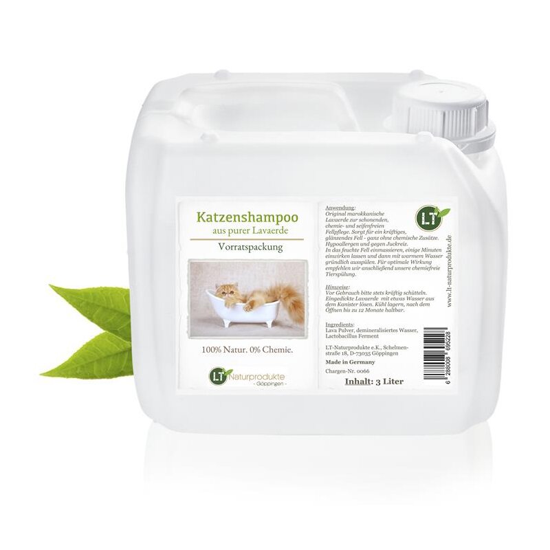 Katzenshampoo Vorratspackung | Bio | 3 Liter für Züchter, Groomer, Professionals | gegen Juckreiz | hypoallergen | mit original marokkanischer