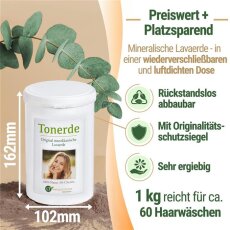 Tonerde | Original aus Marokko | 1 kg | feines braunes Pulver zur chemiefreien Haarw&auml;sche, K&ouml;rperpflege &amp; Peeling | vegan | Anti Schuppen