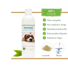 Hundeshampoo NoWater | Bio | sanfte Pflege ohne Aussp&uuml;len, Chemie &amp; Seife |  f&uuml;r wasserscheue und empfindliche Hunde | mit original marokkanischer Lavaerde | 250 ml